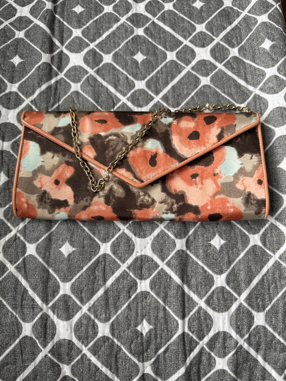 Floral Watercolor Envelope Clutch in Coral and Brown
